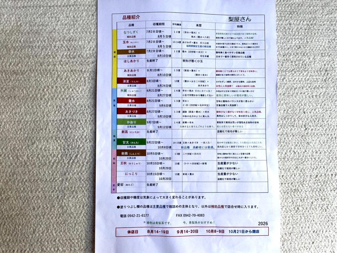 2026年梨屋さん